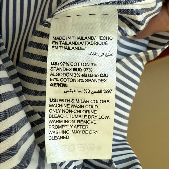 Chico’s Size 3 Striped Ruffled V-Neck Long Sleeve Hidden Button Blouse No Iron. - Picture 7 of 7